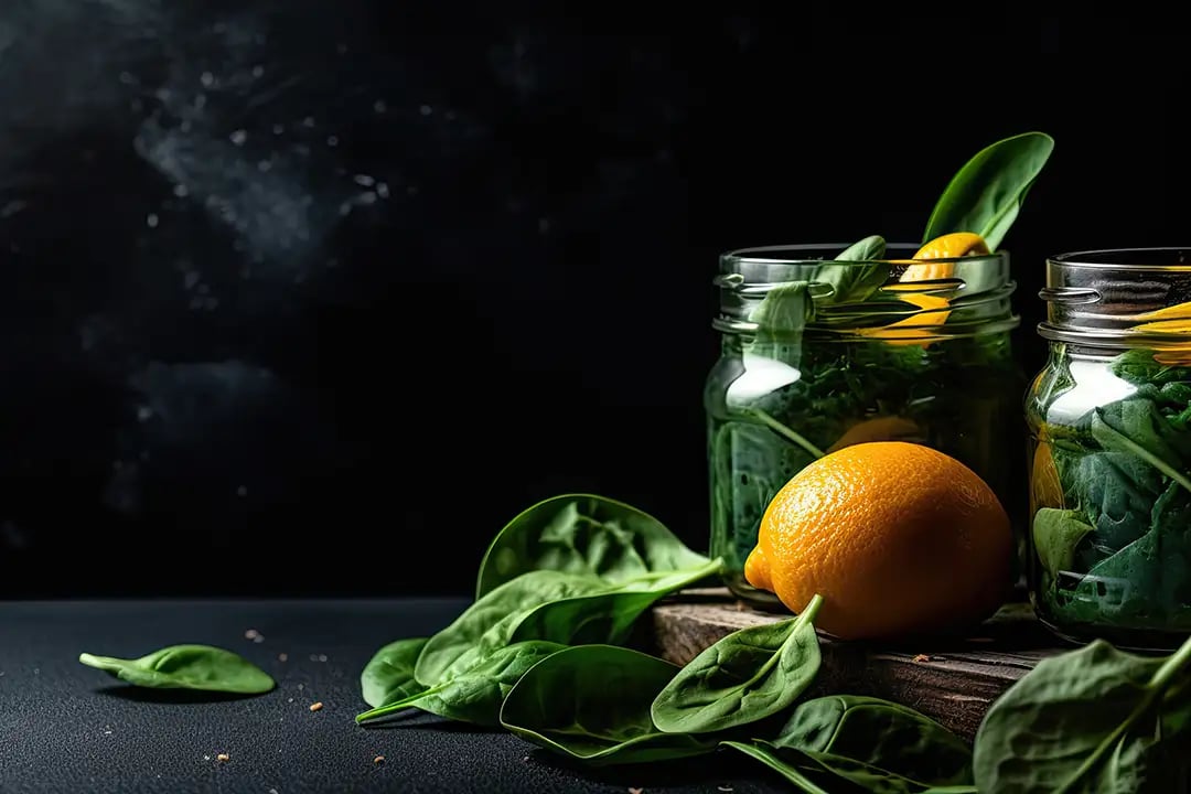 two-jars-filled-with-green-leaves-oranges-generative-ai